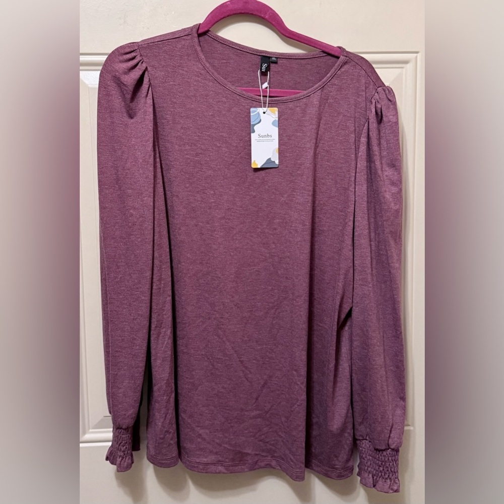 Sunbs Purple Long Sleeve Pullover Blouse with Smocked Cuffs Size XL